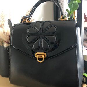 Black Leatherette Waterlily Purse Unique Vintage